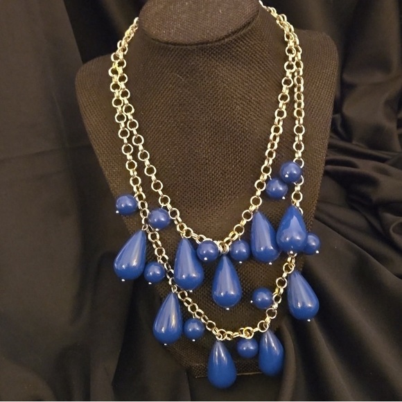 Cato’s 2 Strand Silver Necklace with Gorgeous Blue Teardrop Beads - Picture 1 of 7